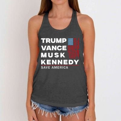 Trump Vance Musk Kennedy Save America 2024 Women's Knotted Racerback Tank