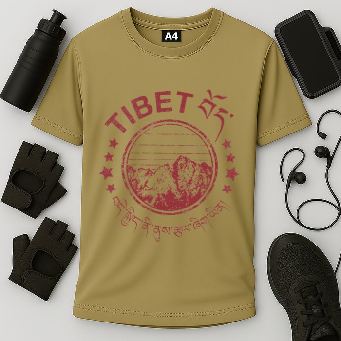Tibet Vintage Mountains Tibetan Script Performance Shirt