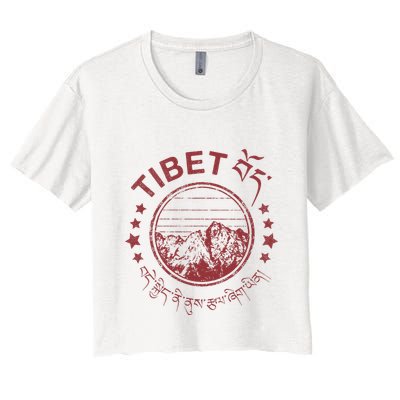 Tibet Vintage Mountains Tibetan Script Crop Top
