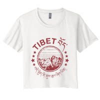 Tibet Vintage Mountains Tibetan Script Crop Top