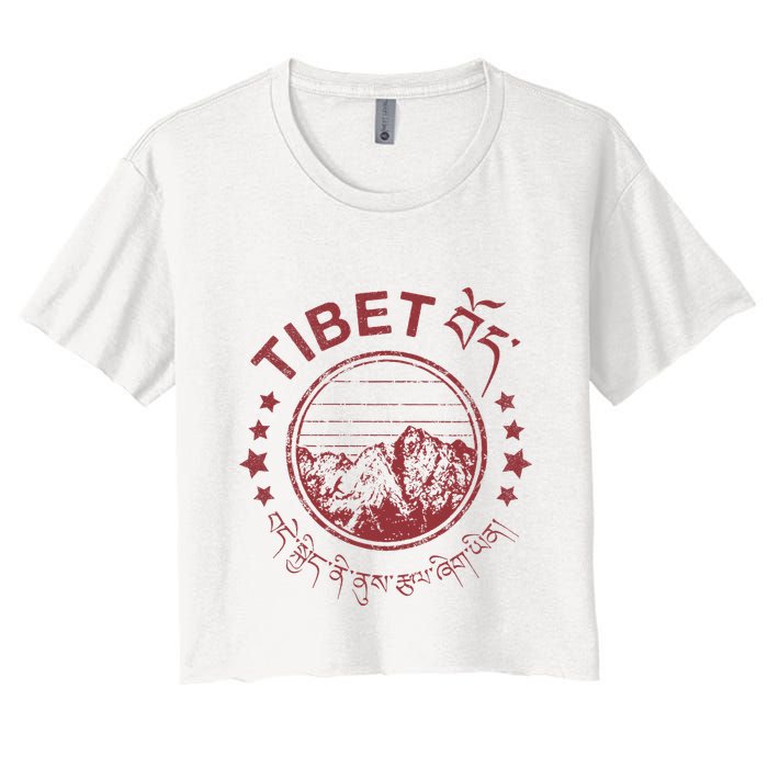 Tibet Vintage Mountains Tibetan Script Crop Top