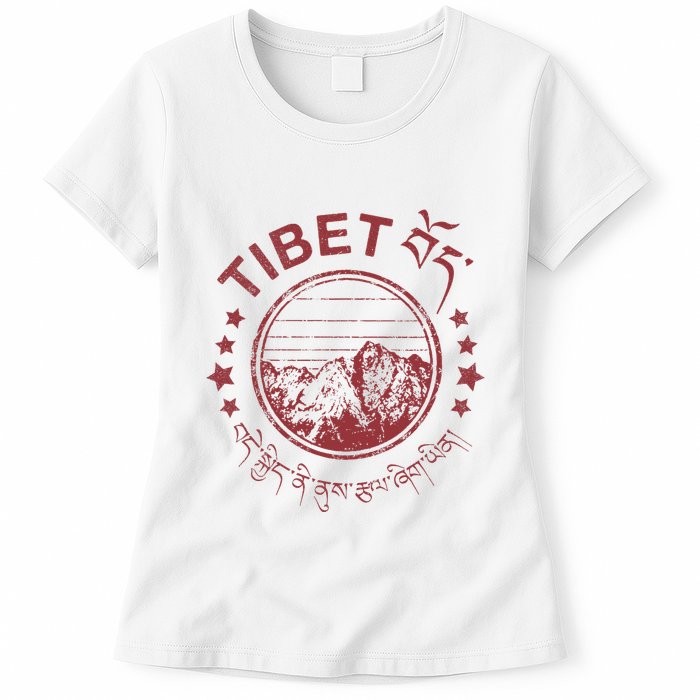 Tibet Vintage Mountains Tibetan Script Womens T-Shirt