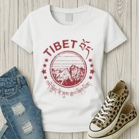 Tibet Vintage Mountains Tibetan Script Womens T-Shirt