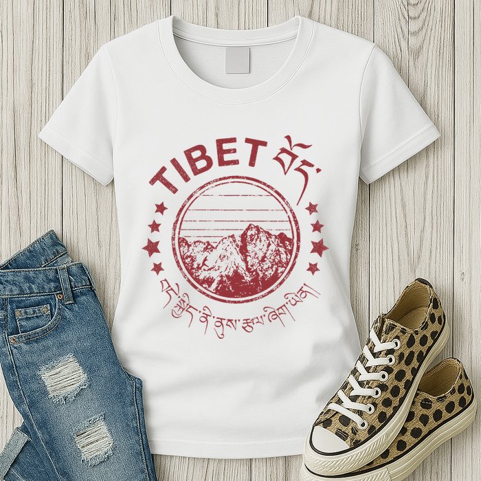 Tibet Vintage Mountains Tibetan Script Womens T-Shirt