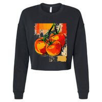 Tomato Vegetable Motif Art Tomato Cropped Pullover Crew