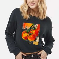 Tomato Vegetable Motif Art Tomato Cropped Pullover Crew