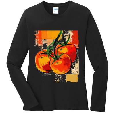 Tomato Vegetable Motif Art Tomato Ladies Long Sleeve Shirt