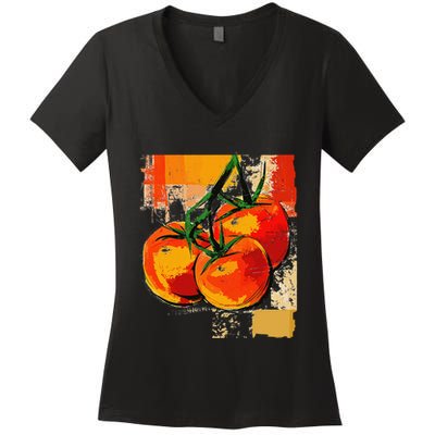 Tomato Vegetable Motif Art Tomato Women's V-Neck T-Shirt