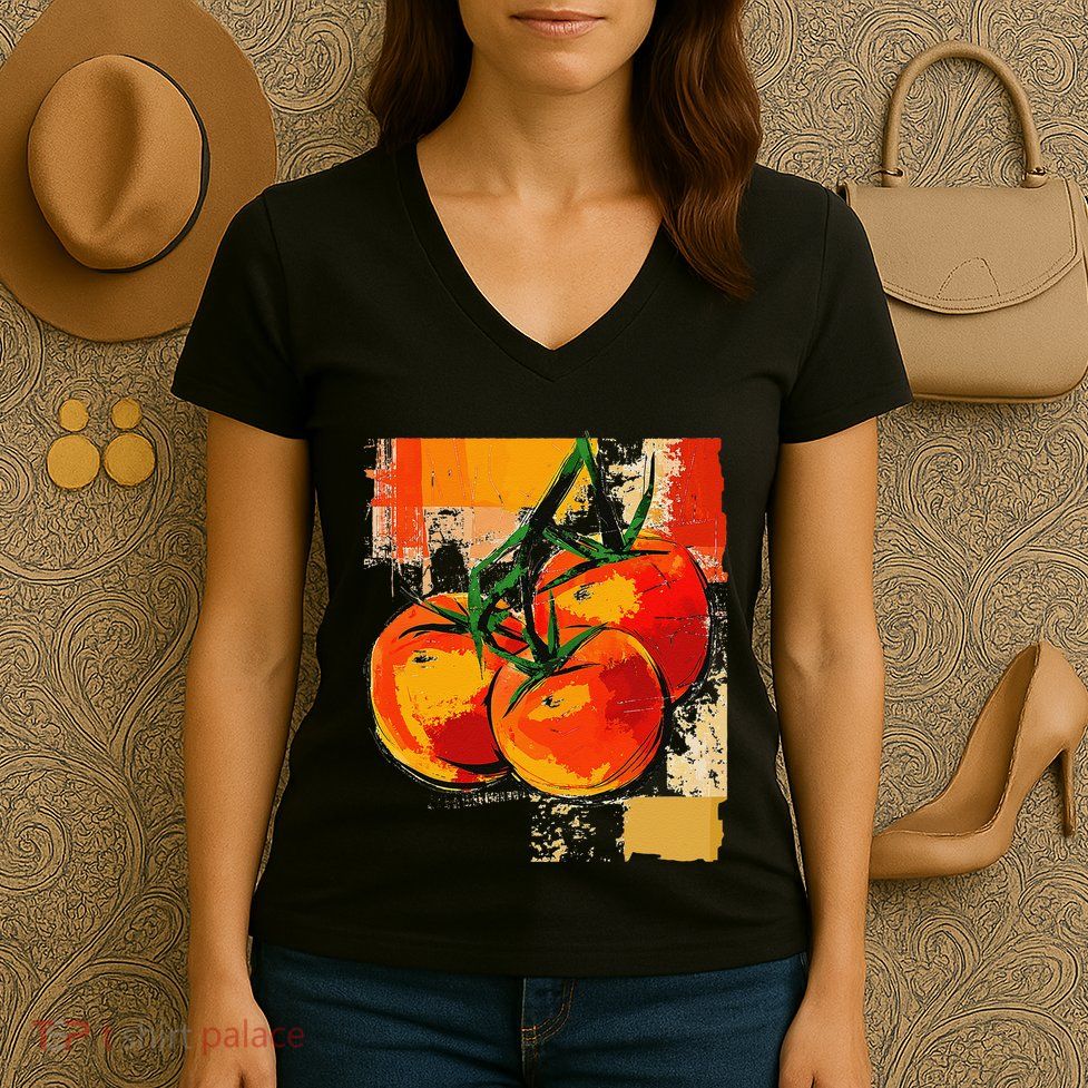 Tomato Vegetable Motif Art Tomato Women's V-Neck T-Shirt