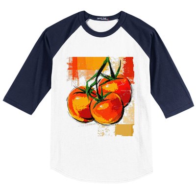 Tomato Vegetable Motif Art Tomato Baseball Sleeve Shirt