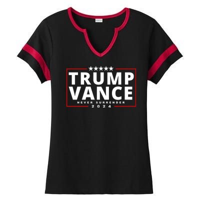 Trump Vance Never Surrender 2024 Politcal Ladies Halftime Notch Neck Tee