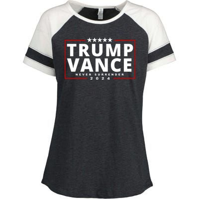 Trump Vance Never Surrender 2024 Politcal Enza Ladies Jersey Colorblock Tee