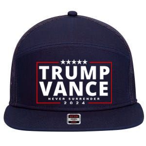 Trump Vance Never Surrender 2024 Politcal 7 Panel Mesh Trucker Snapback Hat