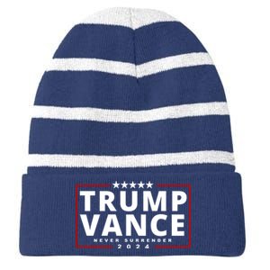 Trump Vance Never Surrender 2024 Politcal Striped Beanie with Solid Band