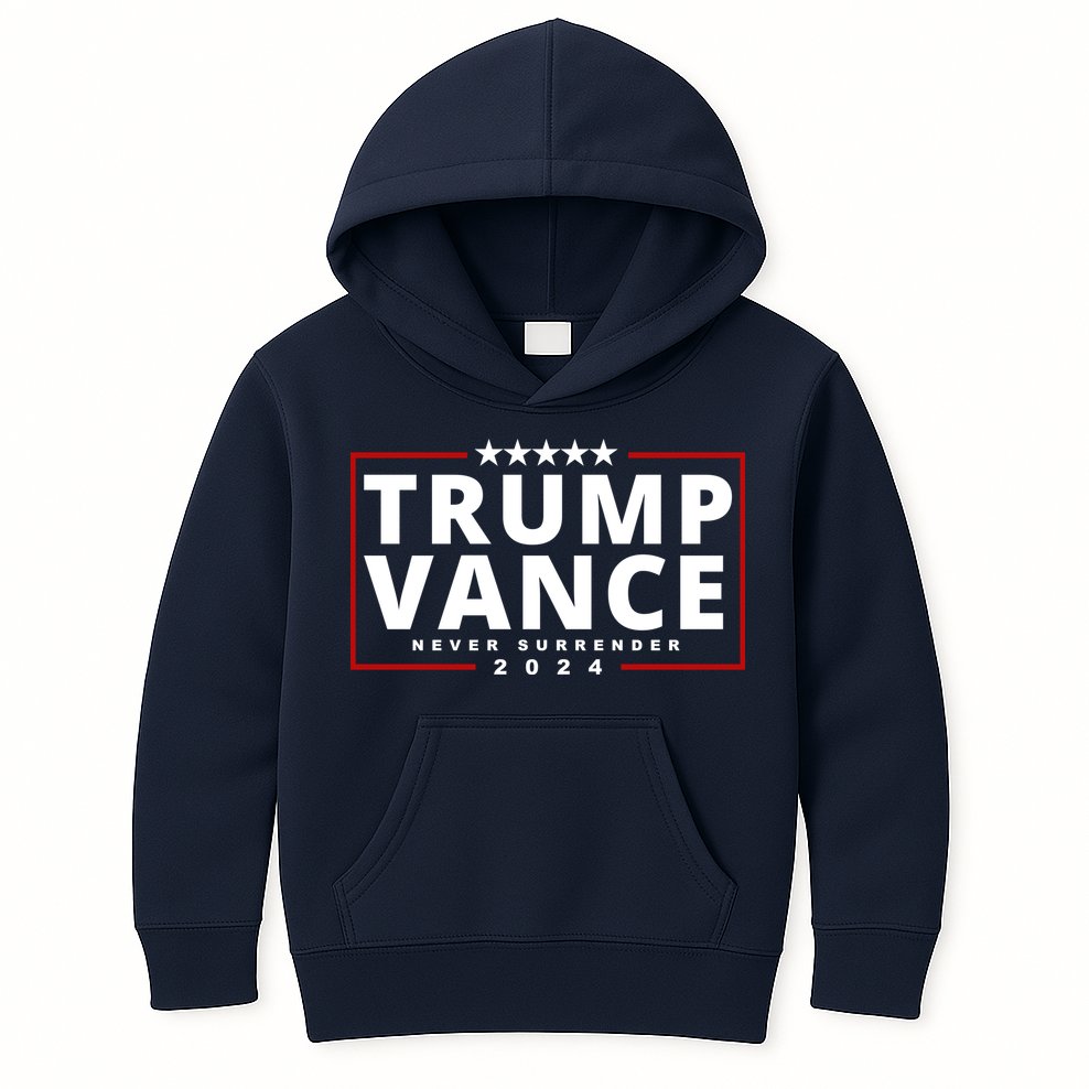 Trump Vance Never Surrender 2024 Politcal Kids Hoodie