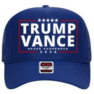 Trump Vance Never Surrender 2024 Politcal High Crown Mesh Back Trucker Hat