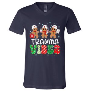 Trauma Vibes Nurse Gingerbread Xmas Stethoscope Christmas V-Neck T-Shirt