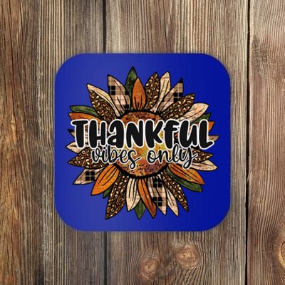 Thankful Vibes Only Thankful Leopard Sunflower Autumn Fall Gift Coaster