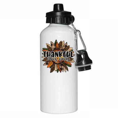 Thankful Vibes Only Thankful Leopard Sunflower Autumn Fall Gift Aluminum Water Bottle