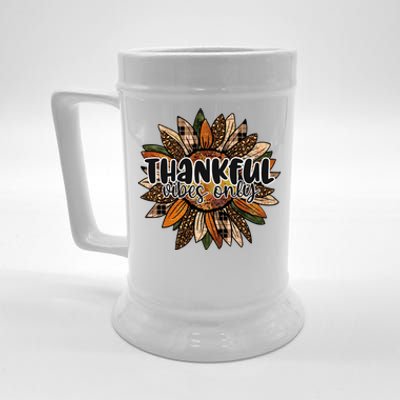 Thankful Vibes Only Thankful Leopard Sunflower Autumn Fall Gift Beer Stein