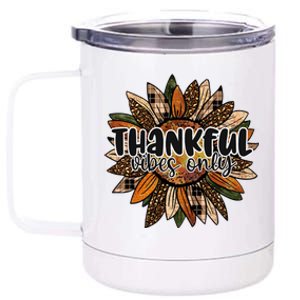 Thankful Vibes Only Thankful Leopard Sunflower Autumn Fall Gift 12 oz Stainless Steel Tumbler Cup