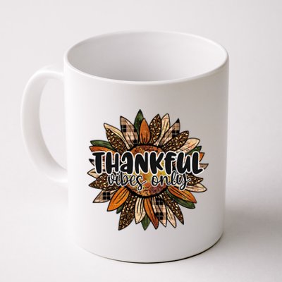 Thankful Vibes Only Thankful Leopard Sunflower Autumn Fall Gift Coffee Mug