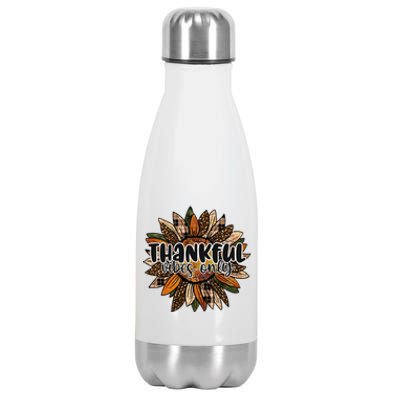 Thankful Vibes Only Thankful Leopard Sunflower Autumn Fall Gift Stainless Steel Insulated Water Bottle