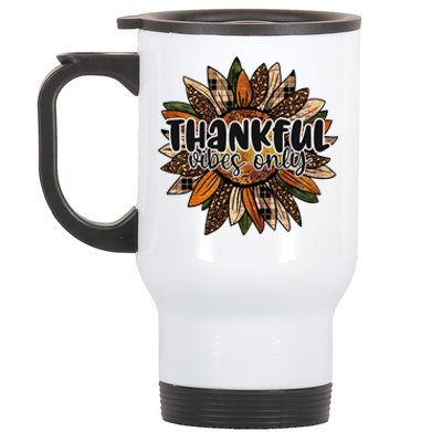 Thankful Vibes Only Thankful Leopard Sunflower Autumn Fall Gift Stainless Steel Travel Mug