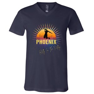 The Valley Oop Phoenix Basketball Retro Sunset Rally V-Neck T-Shirt