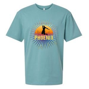 The Valley Oop Phoenix Basketball Retro Sunset Rally Sueded Cloud Jersey T-Shirt