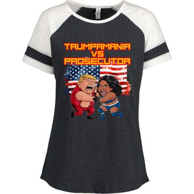 Trumpamania Vs Prosecutor Funny Wrestling Trump V Harris Enza Ladies Jersey Colorblock Tee