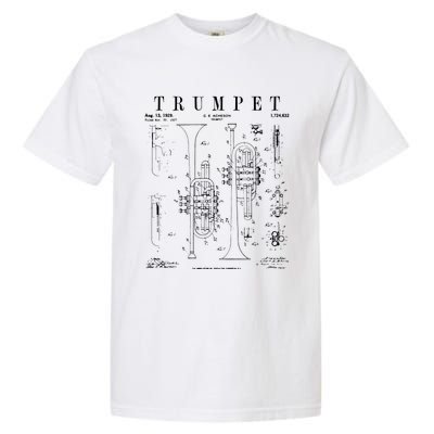 Trumpet Vintage Patent Trumpetist Drawing Print Garment-Dyed Heavyweight T-Shirt