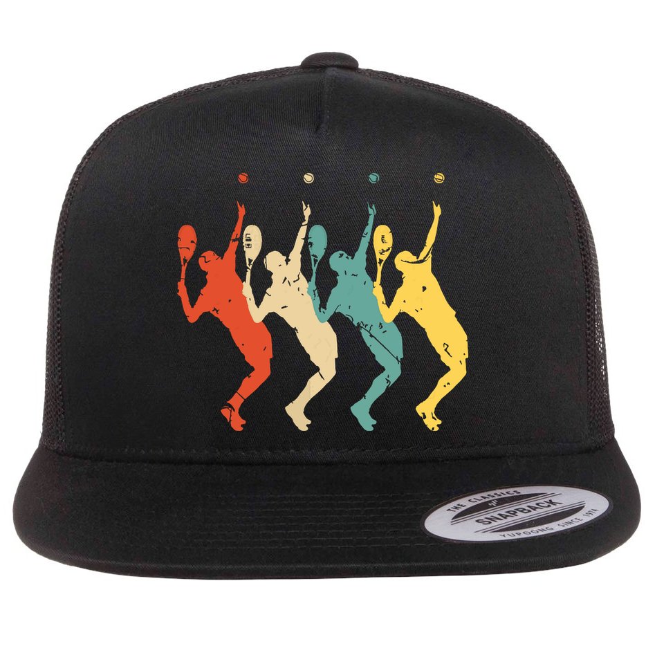 Tennis Vintage Retro 70s 80s Tennis Player Flat Bill Trucker Hat