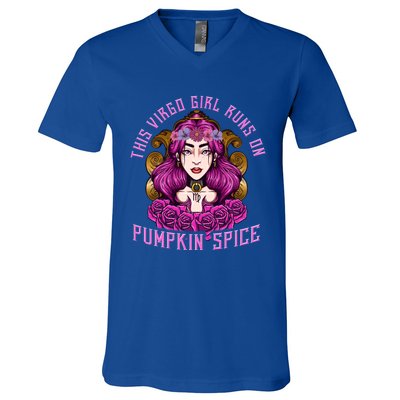 This Virgo Runs On Pumpkin Spice Funny Birthday Gift Funny Gift V-Neck T-Shirt