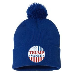 Trump Vance Republican 2024 Election Front And Back Pom Pom 12in Knit Beanie