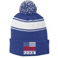 Trump Vance Republican 2024 Election Front And Back Stripe Pom Pom Beanie