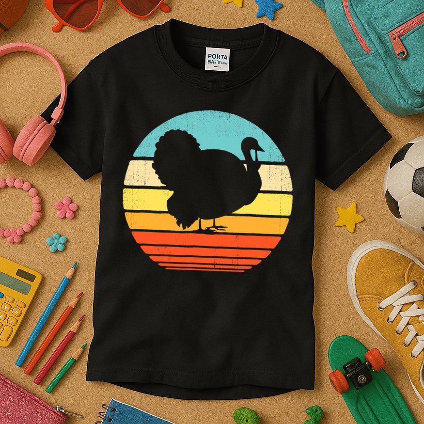 Turkey Vintage Retro Happy Thanksgiving  Kids T-Shirt