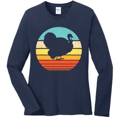 Turkey Vintage Retro Happy Thanksgiving  Ladies Long Sleeve Shirt