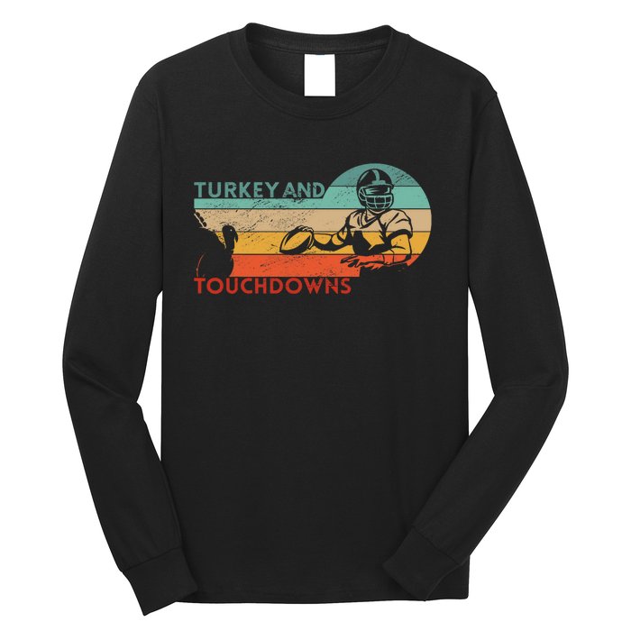 Thanksgiving Vintage Retro Turkey And Touchdowns Football Long Sleeve Shirt