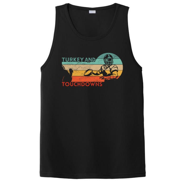 Thanksgiving Vintage Retro Turkey And Touchdowns Football PosiCharge Competitor Tank