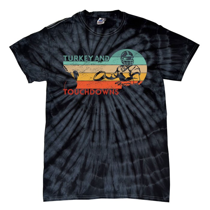 Thanksgiving Vintage Retro Turkey And Touchdowns Football Tie-Dye T-Shirt