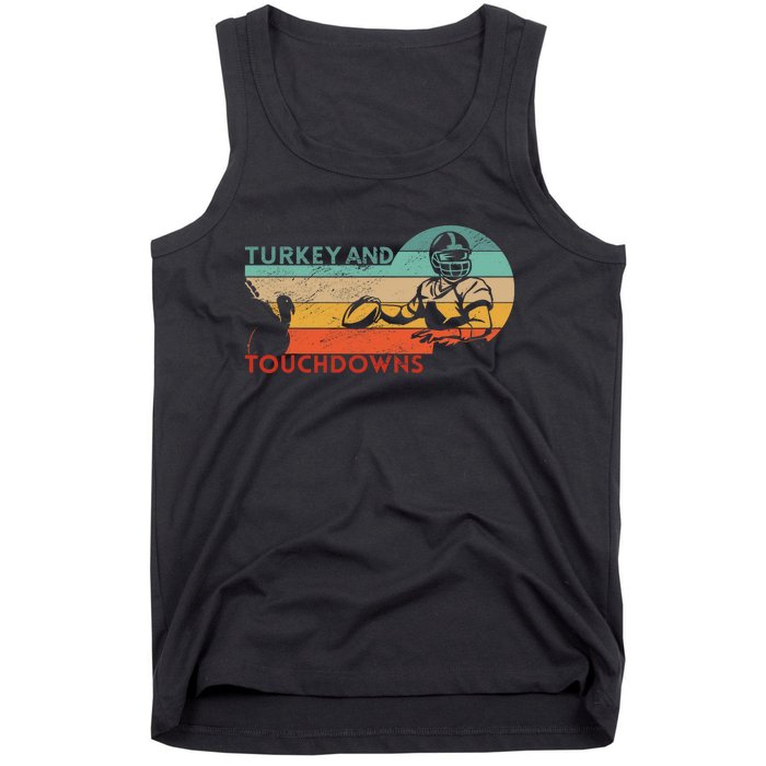 Thanksgiving Vintage Retro Turkey And Touchdowns Football Tank Top