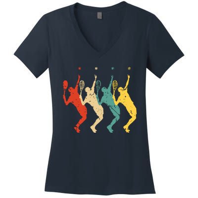 Tennis Vintage Retro 70s 80s Tennis Player Women's V-Neck T-Shirt