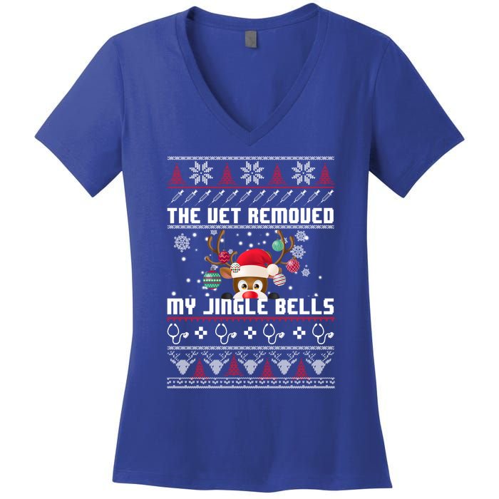 The Vet Removed My Jingle Bells Funny Reindeer Gift Women's V-Neck T-Shirt