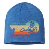 Thanksgiving Vintage Retro Turkey And Touchdowns Football Sustainable Beanie