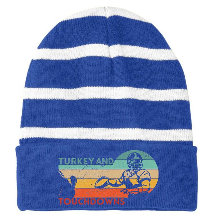 Thanksgiving Vintage Retro Turkey And Touchdowns Football Striped Beanie with Solid Band