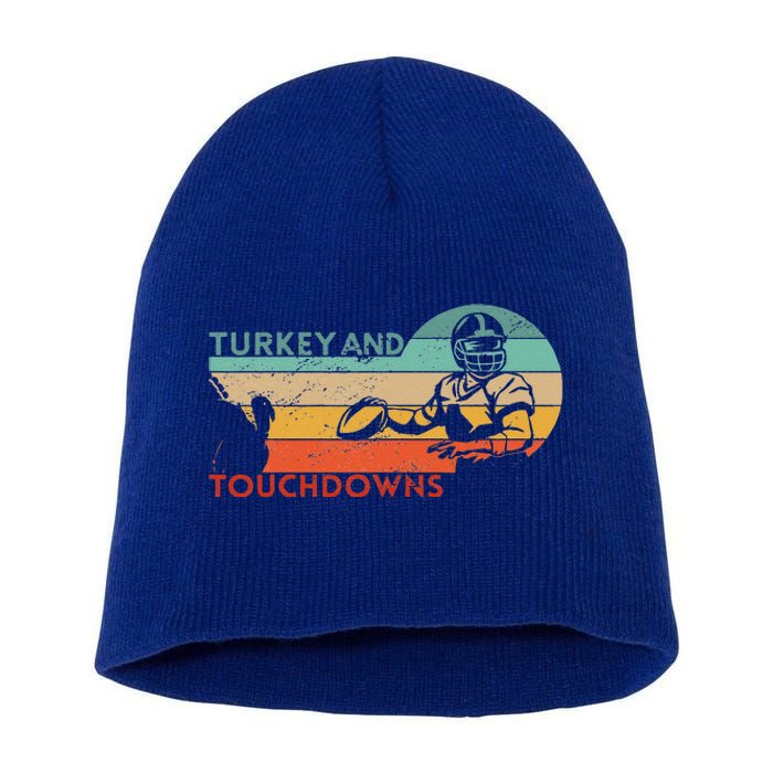 Thanksgiving Vintage Retro Turkey And Touchdowns Football Short Acrylic Beanie