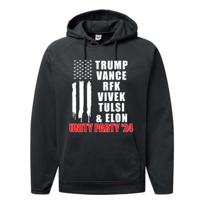 Trump Vance Rfk Vivek Tulsi & Elon Unity Party 24 Performance Fleece Hoodie