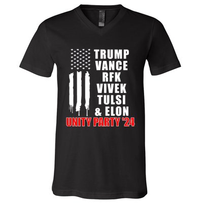 Trump Vance Rfk Vivek Tulsi & Elon Unity Party 24 V-Neck T-Shirt