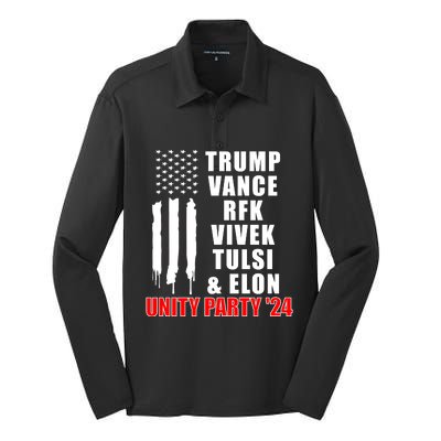 Trump Vance Rfk Vivek Tulsi & Elon Unity Party 24 Silk Touch Performance Long Sleeve Polo